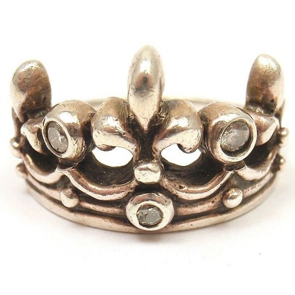 Rare! Authentic ROYAL ORDER Sterling Slver Diamond Crown Band Ring - Picture 1 of 6